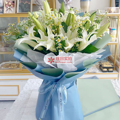云浮8支白色多头百合洋甘菊，互倾的思念