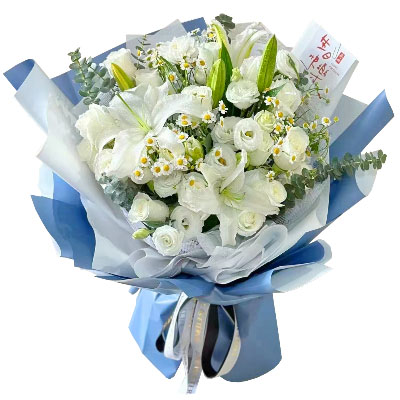 云浮11朵白玫瑰桔梗百合，爱永恒不息