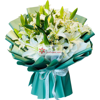 云浮8支白色多头百合洋甘菊，如潮的思念