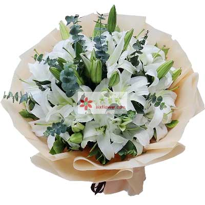云浮9支白色多头百合，祝福你幸福